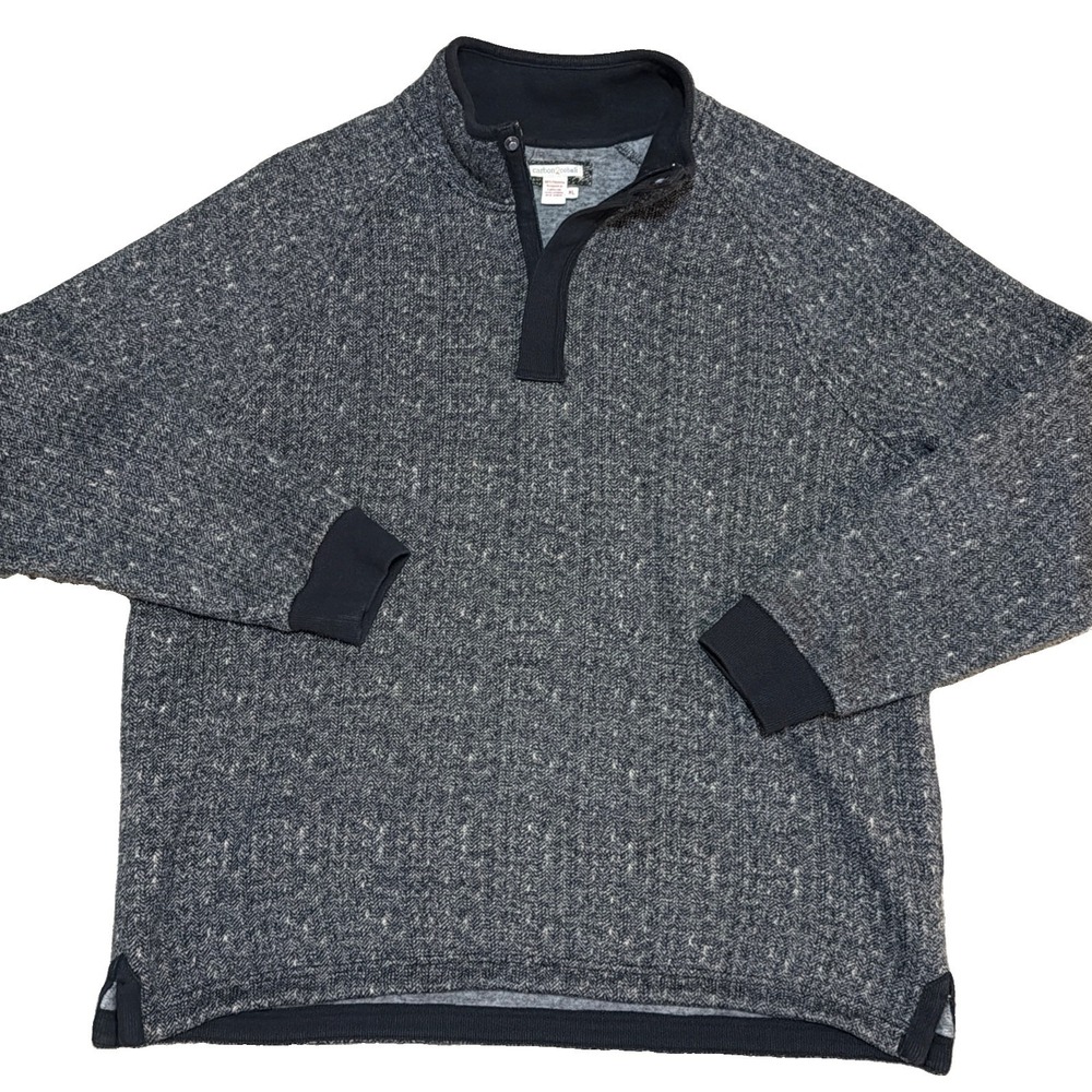 Carbon2Cobalt Men's XL Charcoal Herringbone Fleece Snap Neck Pullover Sweater